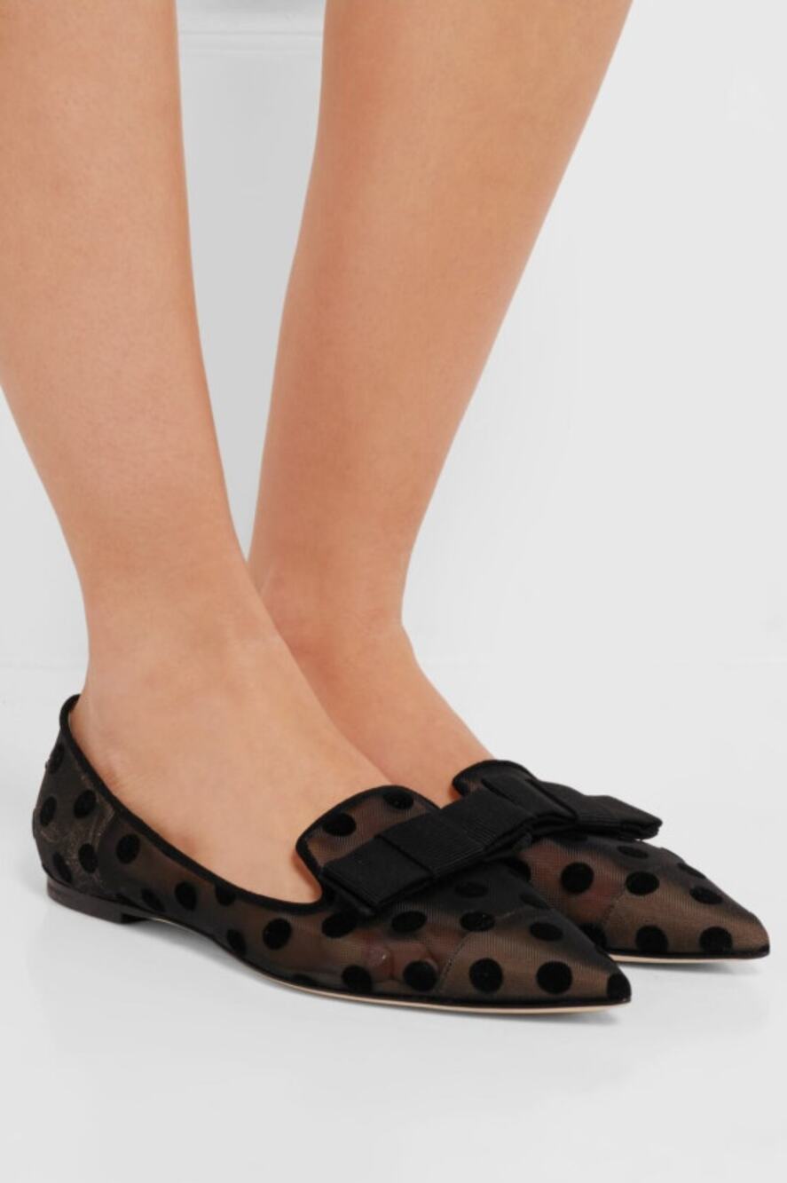 J. Crew Women’s Polka Dot Mesh Bow Pointed-Toe Slip On Flats Party Size 7 Black